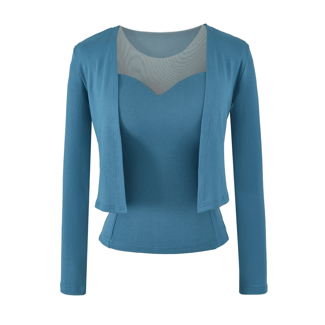 Damen Zweiteiliges Feinstrick-Top-Set mit Mesh-Einsatz und offenem Cardigan Nord Taschen