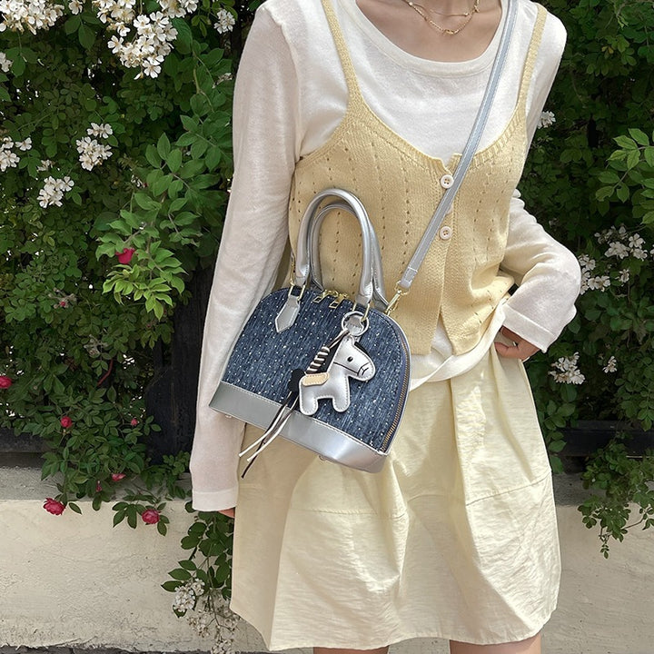 Damen Mini-Handtasche mit tierischem Anhänger und modischem Denim Nord Taschen