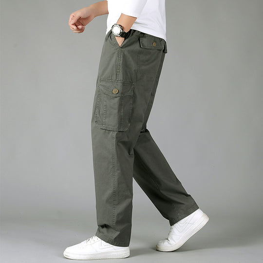 Herren Weite Cargo-Hose mit elastischem Tunnelzugbund, aufgesetzten Klappentaschen & geradem Bein Nord Taschen