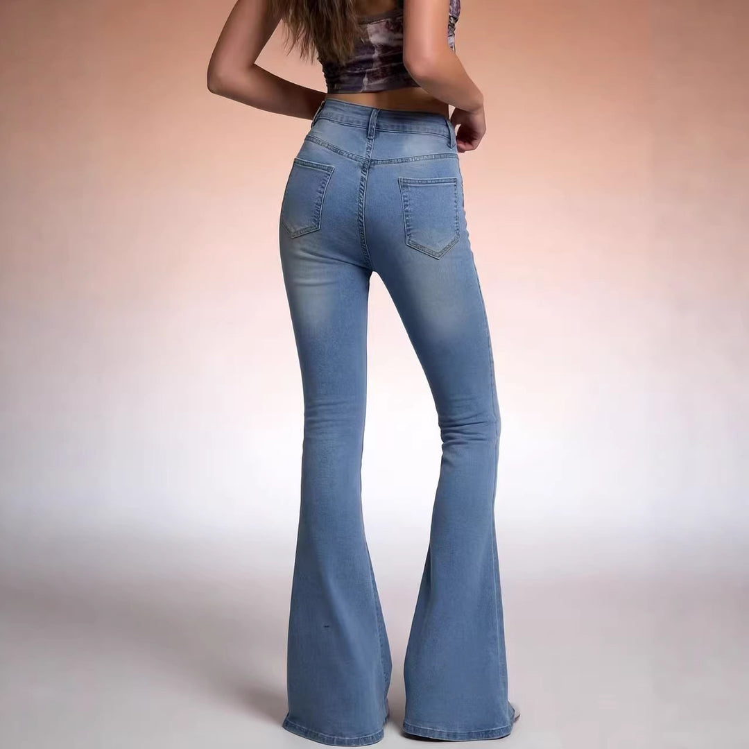 Damen hochtaillierte Schlagjeans mit figurformender Passform und weitem ausgestelltem Bein Nord Taschen