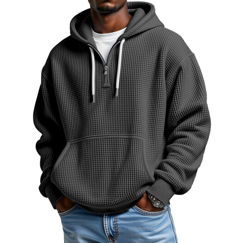 Herren Waffelstrick Halfzip-Kapuzenpullover mit Kängurutasche Nord Taschen