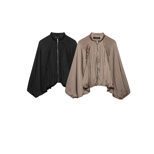 Damen Gefaltete Cropped Capejacke mit Reißverschluss und balloniertem Saum Nord Taschen