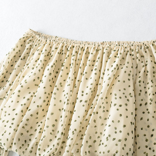 Damen Carmen-Cropped Chiffonbluse mit Gummizug, Volantbesatz und langen Ballonärmeln Nord Taschen