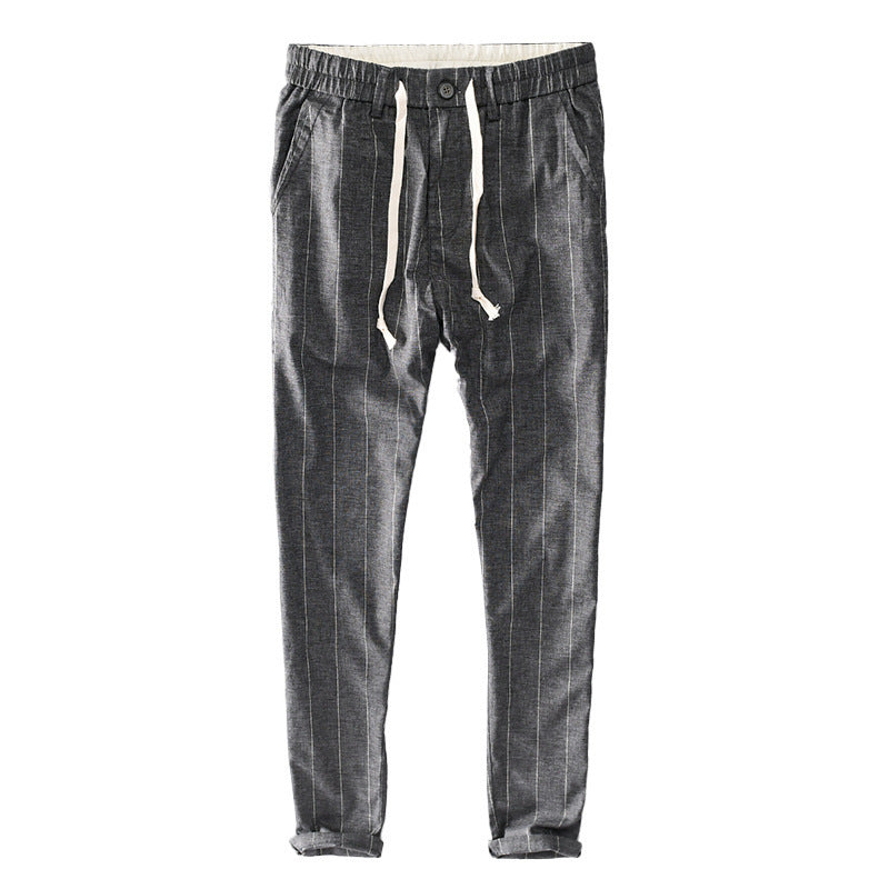 Herren lässige Hose mit elastischem Bund und Kordel schmal zulaufend Nadelstreifenoptik Nord Taschen