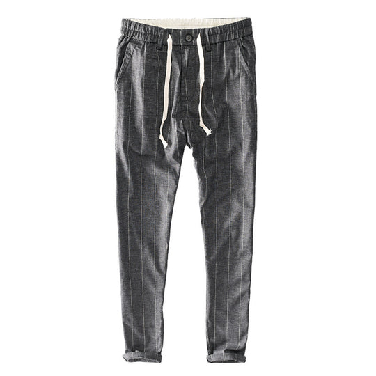 Herren lässige Hose mit elastischem Bund und Kordel schmal zulaufend Nadelstreifenoptik Nord Taschen