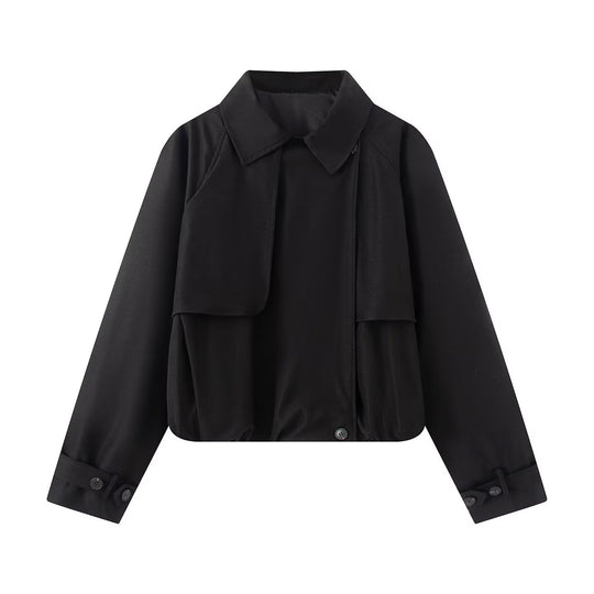 Damen Kurzer Trench-Style Blouson mit verdeckter Knopfleiste und Tunnelzugsaum Nord Taschen