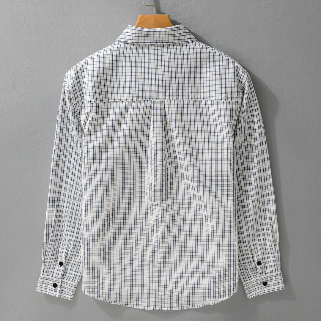 Herren Baumwoll-Overshirt mit feinem Gitterkaro und Kentkragen Nord Taschen