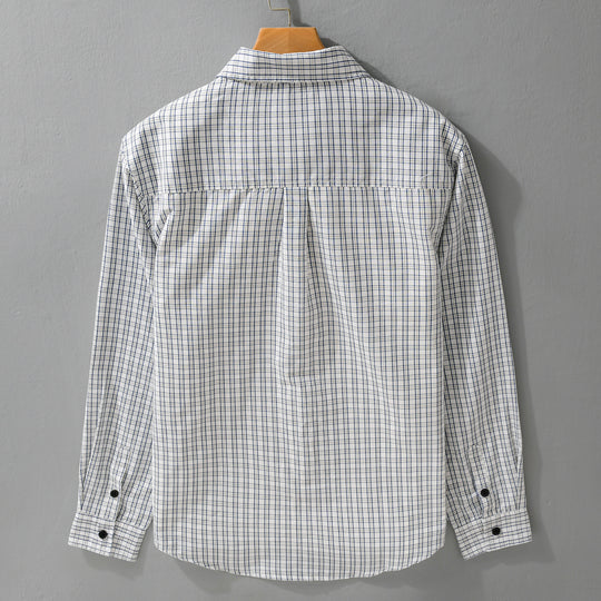 Herren Baumwoll-Overshirt mit feinem Gitterkaro und Kentkragen Nord Taschen