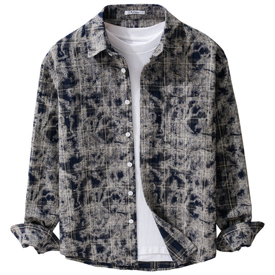 Herren Gebleichte Karo-Flanell-Overshirt Jacke im Used‑Look Nord Taschen