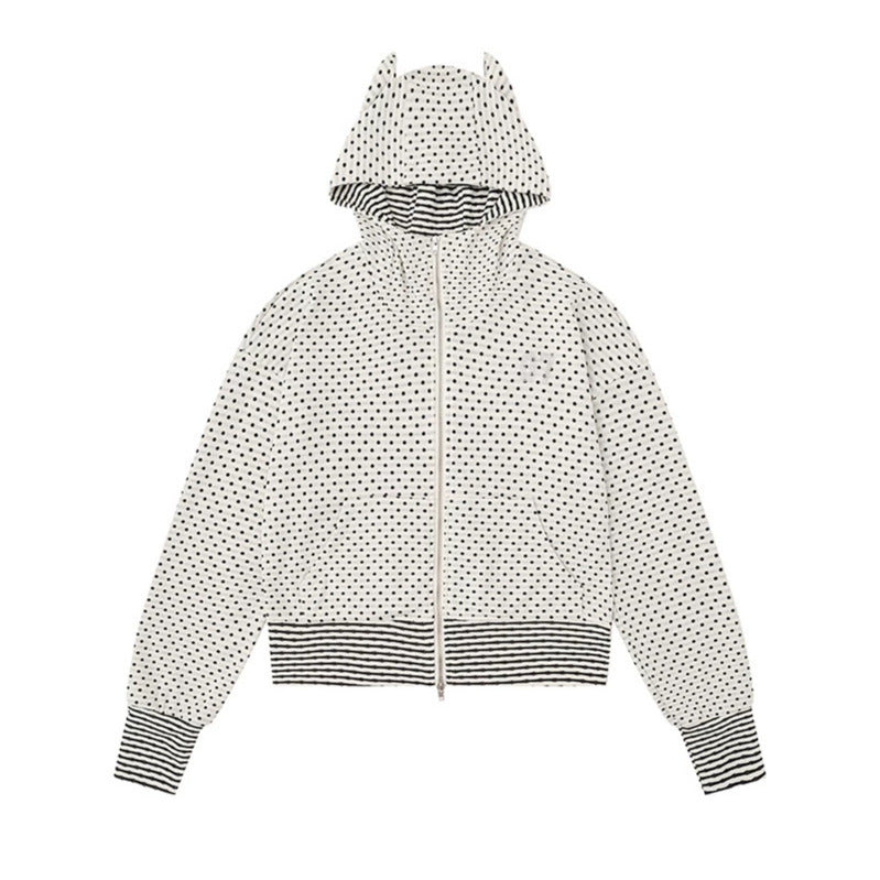 Damen Kapuzen‑Sweatjacke mit Reißverschluss, Ohr‑Applikation und Allover‑Pünktchen Nord Taschen