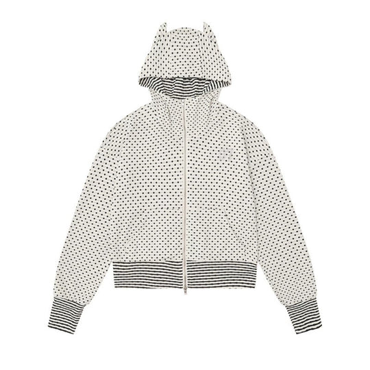Damen Kapuzen‑Sweatjacke mit Reißverschluss, Ohr‑Applikation und Allover‑Pünktchen Nord Taschen