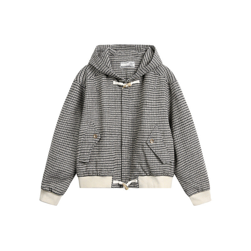 Unisex Kurz geschnittener Kapuzen-Blousonjacke im Strukturmix mit Knebelverschluss und Rippbündchen Nord Taschen