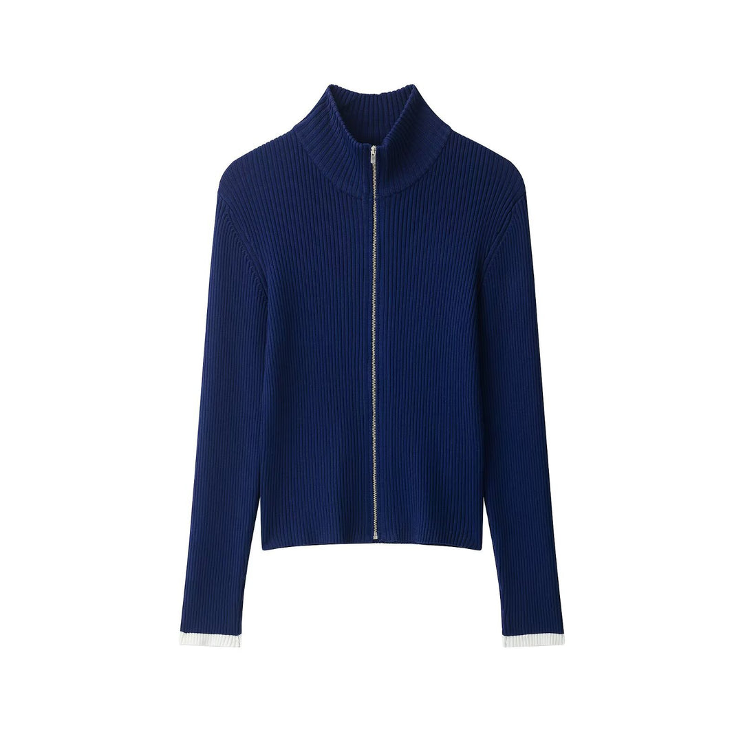 Damen Rippstrick-Cardigan mit Stehkragen und durchgehendem Reißverschluss Nord Taschen