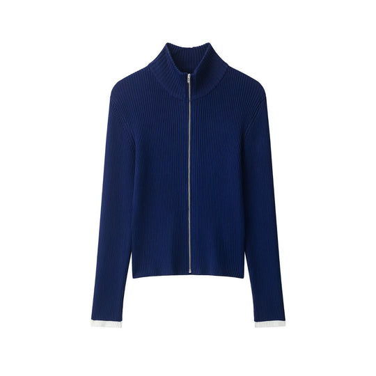 Damen Rippstrick-Cardigan mit Stehkragen und durchgehendem Reißverschluss Nord Taschen