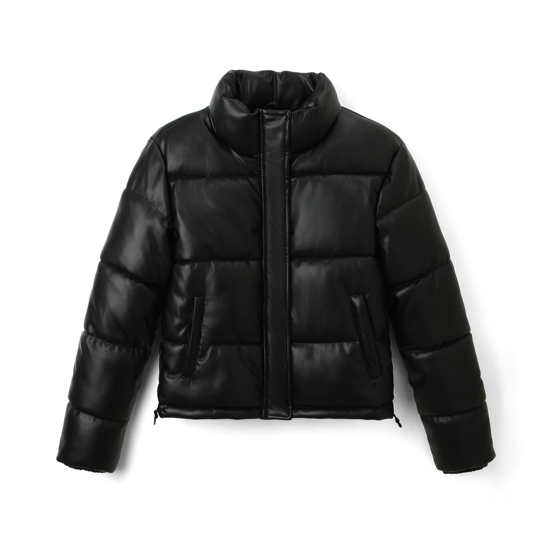 Damen Kurz geschnittene gesteppte Kunstleder-Steppjacke mit hohem Stehkragen Nord Taschen