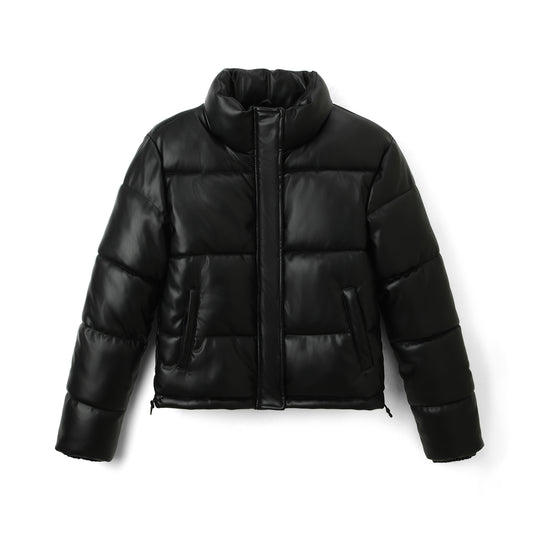 Damen Kurz geschnittene gesteppte Kunstleder-Steppjacke mit hohem Stehkragen Nord Taschen