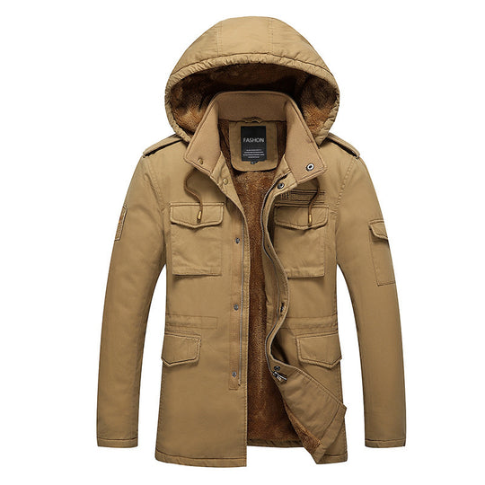Herren Canvas-Fieldparka mit warmem Teddyfleece-Innenfutter, Kapuze und Mehrfach-Taschen Nord Taschen