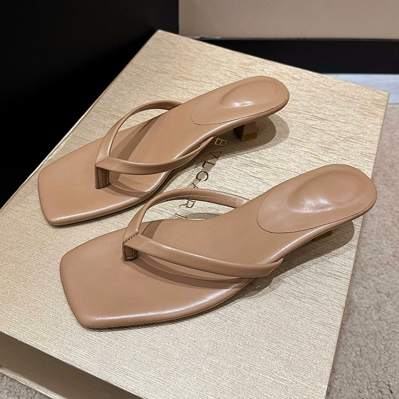 Damen Minimalistische Zehentrenner-Sandalen mit elegantem Absatz