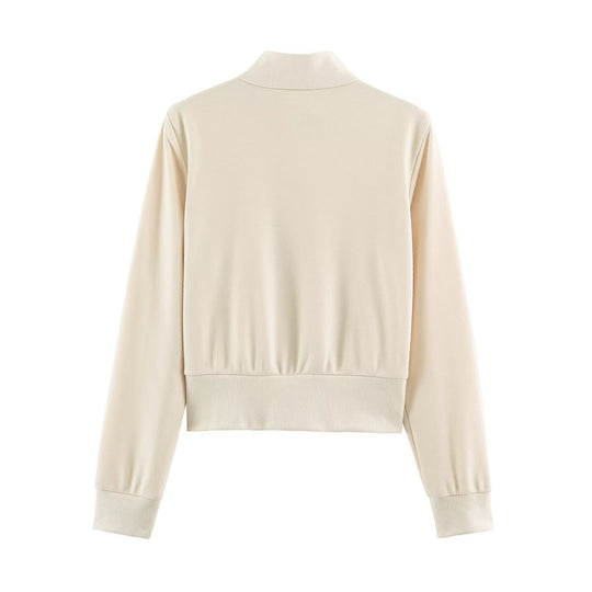Damen Kurz geschnittene Sweatjacke mit ornamentalem Zierkordel‑Besatz und Stehkragen Nord Taschen