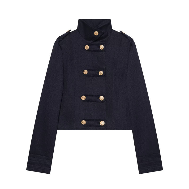 Damen Cropped Militärblazer mit Stehkragen, Epauletten und dekorativer Zierknopfleiste Nord Taschen