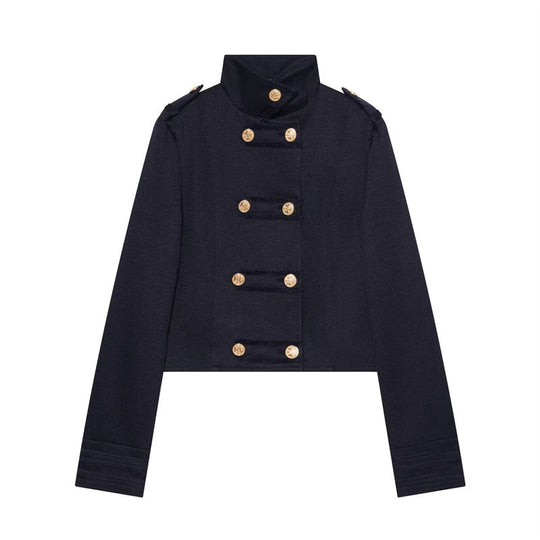 Damen Cropped Militärblazer mit Stehkragen, Epauletten und dekorativer Zierknopfleiste Nord Taschen