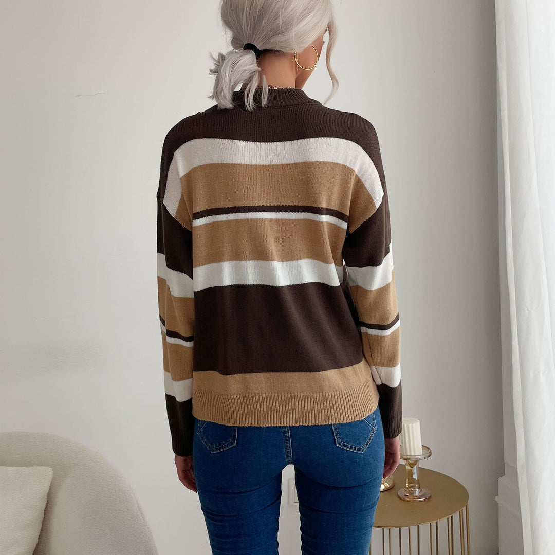 Damen Gestreifter Feinstrick-Pullover mit Stehkragen Nord Taschen