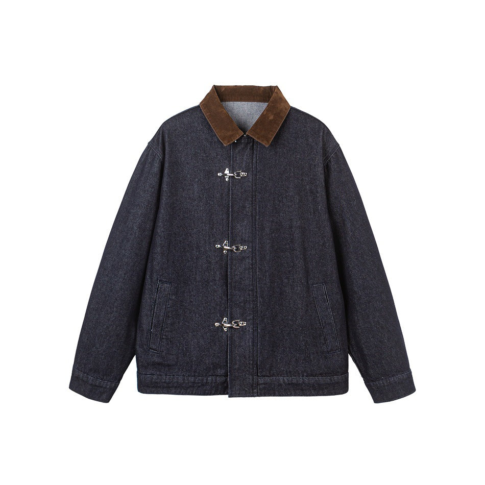 Herren Kastig geschnittener Denim‑Workwear‑Blouson mit Cord‑Umlegekragen und metallischen Hakenverschlüssen Nord Taschen