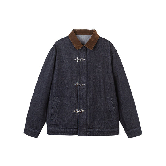 Herren Kastig geschnittener Denim‑Workwear‑Blouson mit Cord‑Umlegekragen und metallischen Hakenverschlüssen Nord Taschen