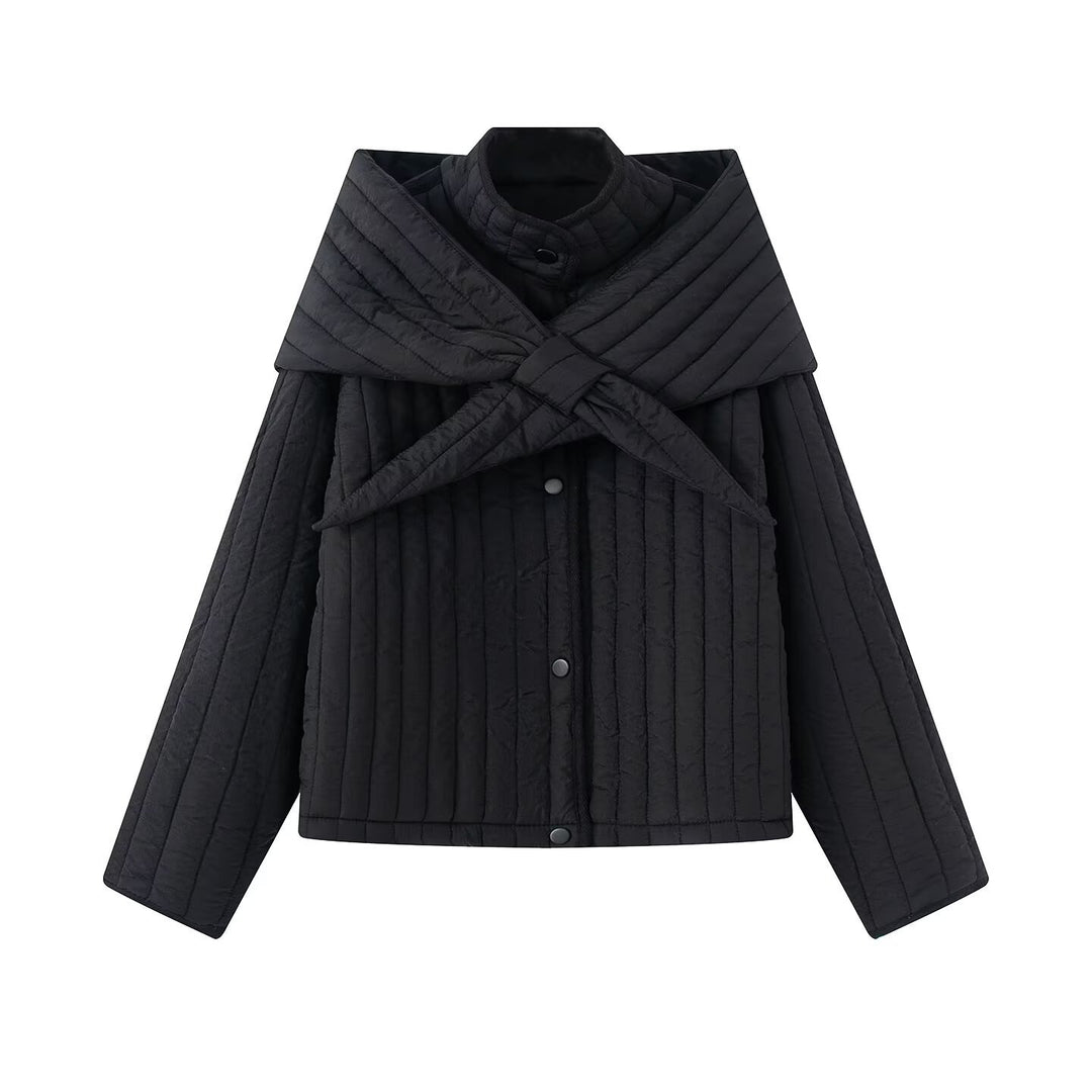 Damen Steppjacke mit übergroßem Wickelkragen und Druckknopf-Leiste Nord Taschen