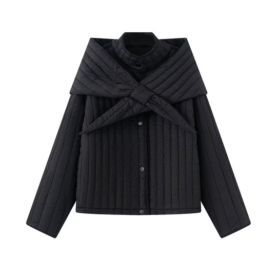 Damen Steppjacke mit übergroßem Wickelkragen und Druckknopf-Leiste Nord Taschen
