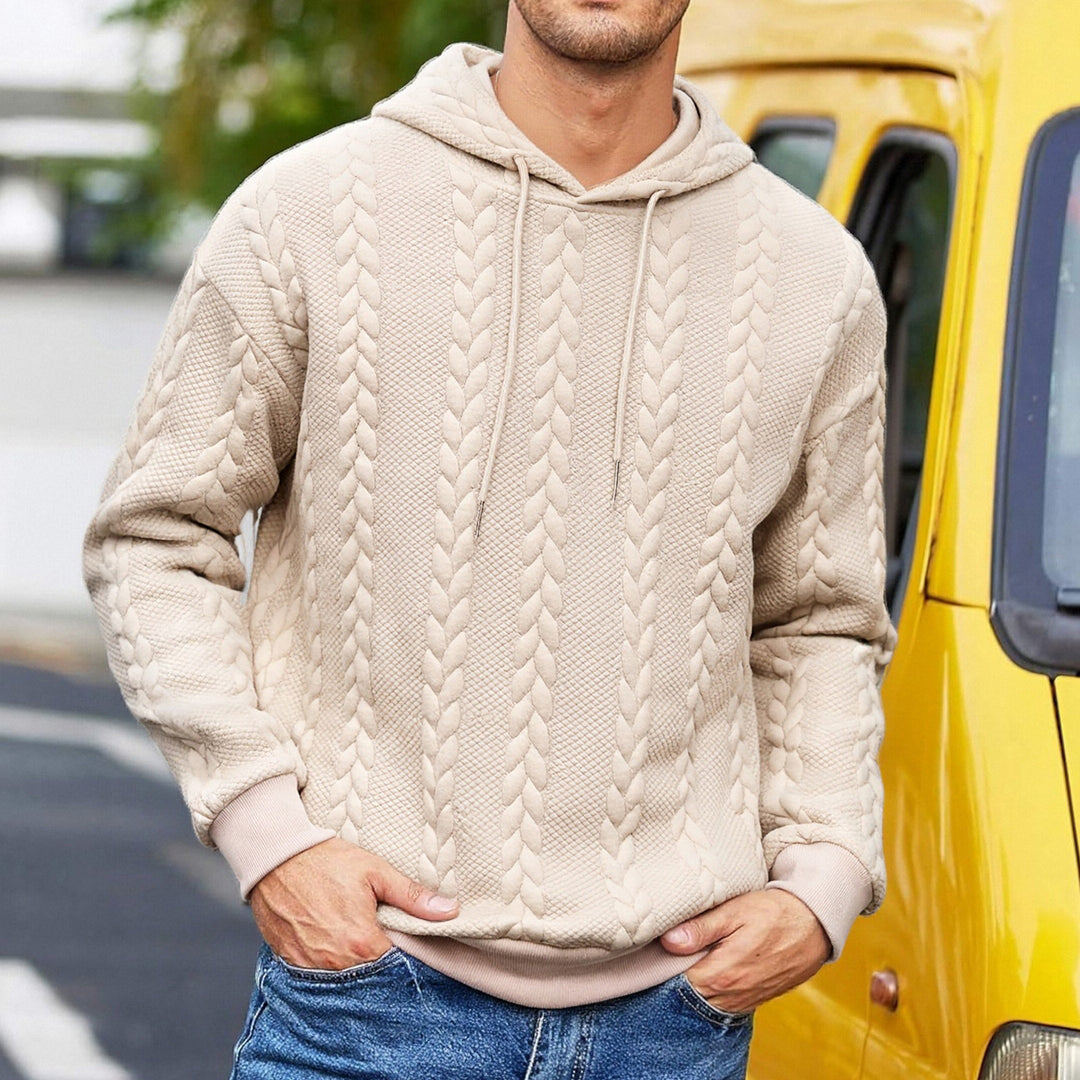 Herren strukturiertes Kapuzen-Sweatshirt mit Zopfstrick-Relief, Tunnelzug und Kängurutasche Nord Taschen