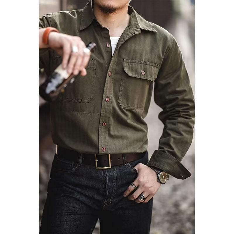 Herren Baumwoll‑Twill‑Worker‑Hemd mit Pattentaschen und kastiger Passform Nord Taschen