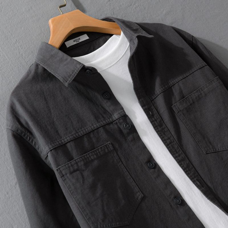 Herren Utility-Hemdjacke aus Baumwolltwill mit verdeckter Knopfleiste und Relaxed-Schnitt Nord Taschen