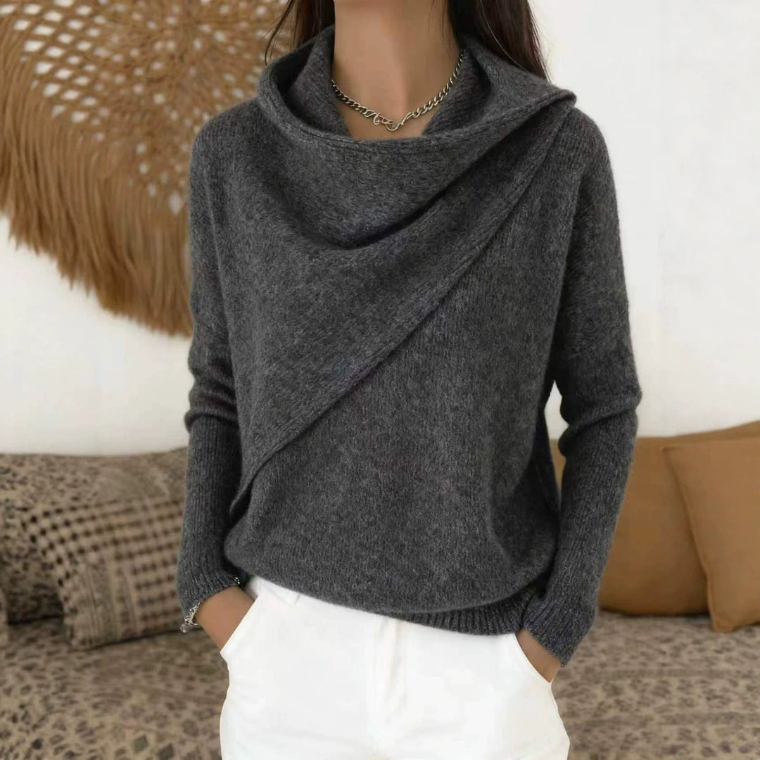 Damen Asymmetrischer Grobstrick-Pullover mit Schalkragen Nord Taschen