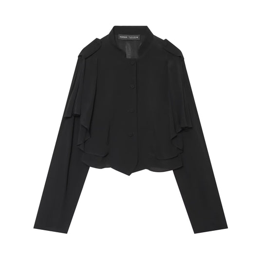 Damen Kurzjacke mit Lagenvolants, Stehkragen und verdeckter Knopfleiste Nord Taschen