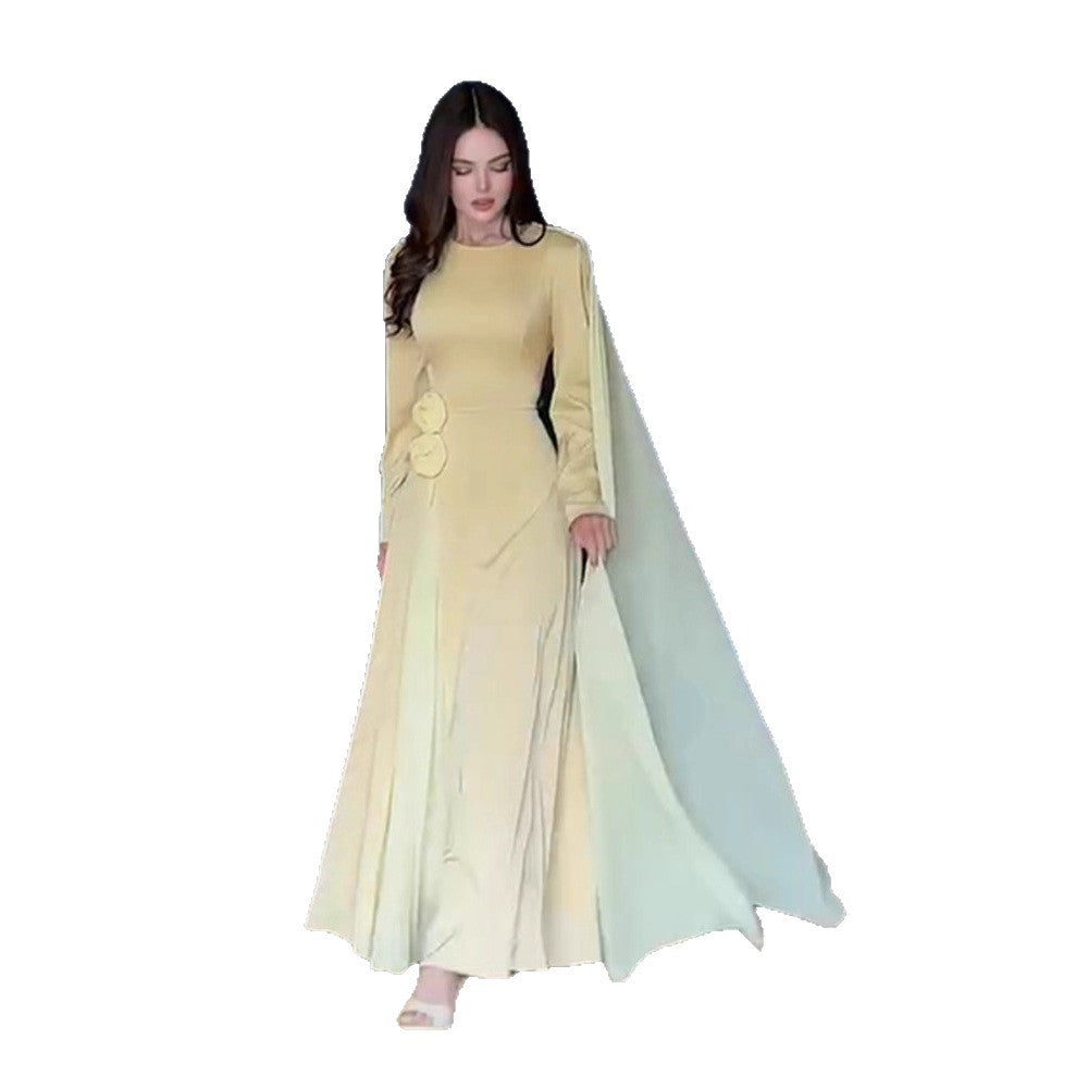 Damen Abendkleid mit Cape-Ärmeln, taillierter Silhouette und Zierblüten-Detail Nord Taschen