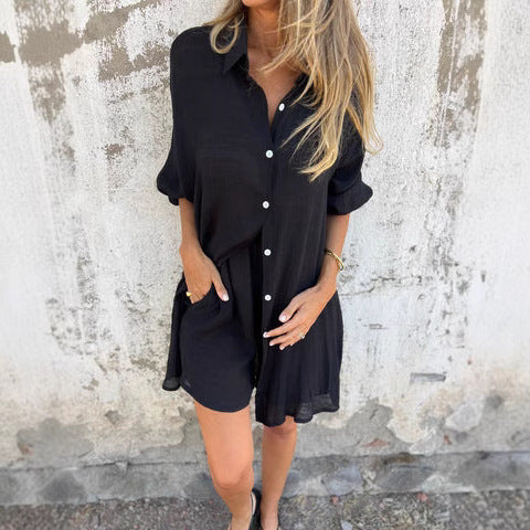 Damen Langärmlige Hemdbluse im Oversize-Stil mit Knopfleiste