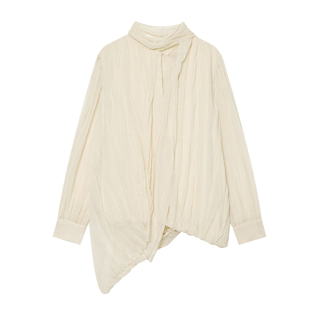 Damen Leichte Bluse in Knitteroptik mit Schluppe und gedrehtem Saum Nord Taschen