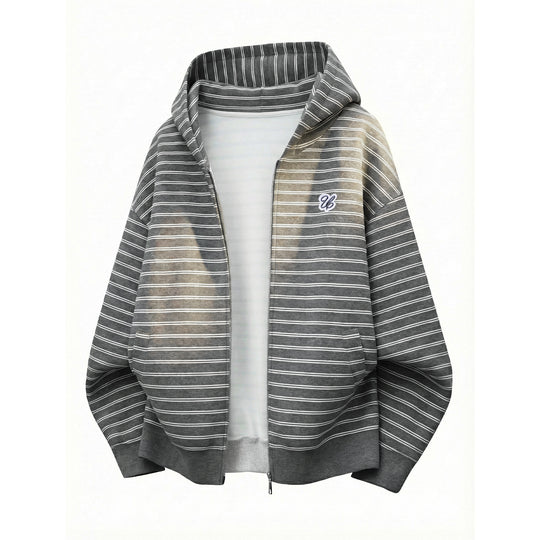 Unisex Kapuzen-Sweatjacke mit Reißverschluss und feinen Querstreifen Nord Taschen