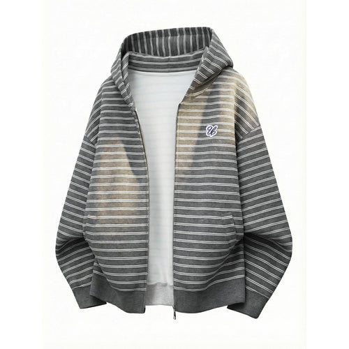 Unisex Kapuzen-Sweatjacke mit Reißverschluss und feinen Querstreifen Nord Taschen