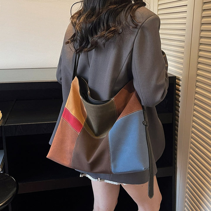 Damen Hobo-Tasche aus hochwertigem, mehrfarbigem Veloursleder mit einzigartigem Patchwork-Design Nord Taschen