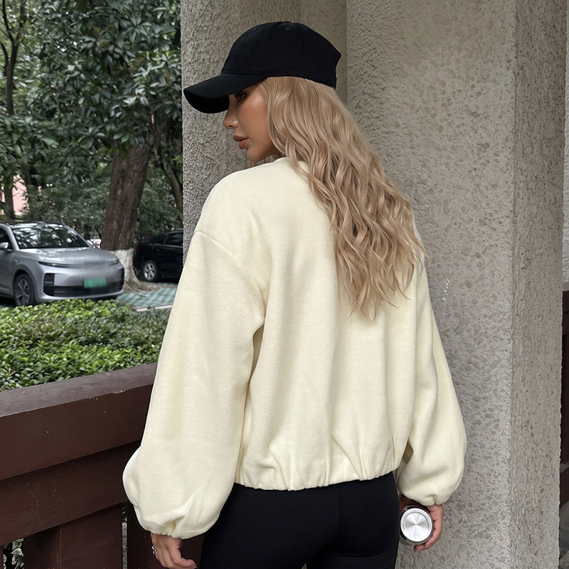 Damen Gefütterte Teddy-Fleece Bomberjacke mit Reißverschluss, elastischem Saum und Eingrifftaschen Nord Taschen