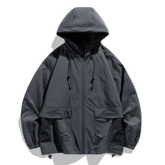 Herren Oversize Utility-Softshelljacke mit Kapuze, aufgesetzten Taschen & verstellbarem Saum Nord Taschen