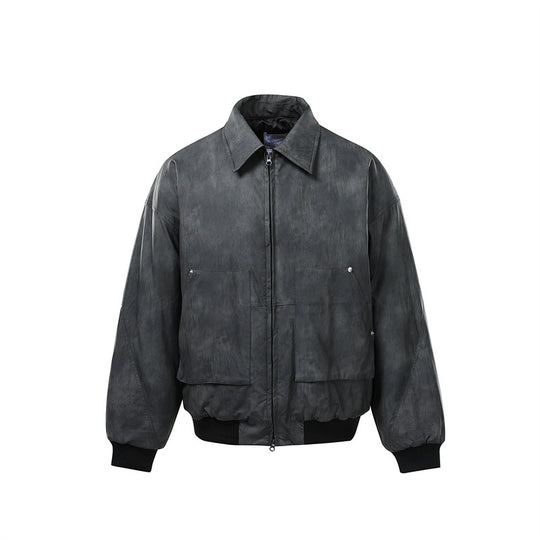 Herren Kurzboxy Vintage-Lederoptik Blouson mit Rippbündchen und großen Pattentaschen Nord Taschen