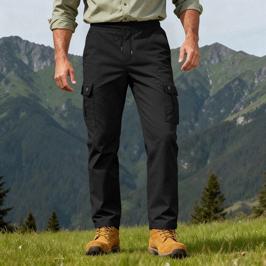 Herren nan robuste Freizeit-Cargohose mit elastischem Bund Tunnelzug und Mehrfachtaschen