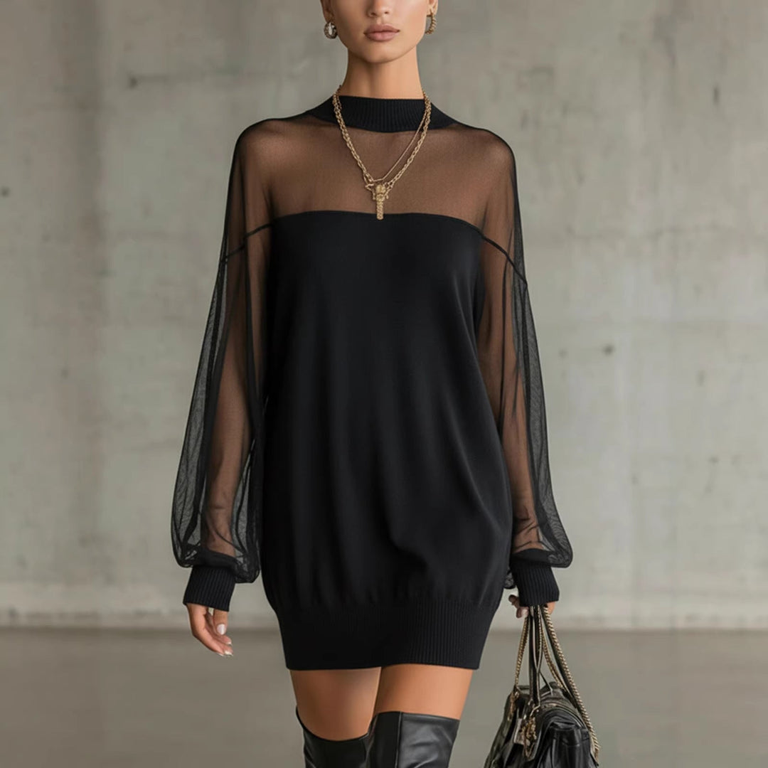 Damen Luftiges Minikleid mit transparenten Ärmelpartien und stylischem Highneck Nord Taschen