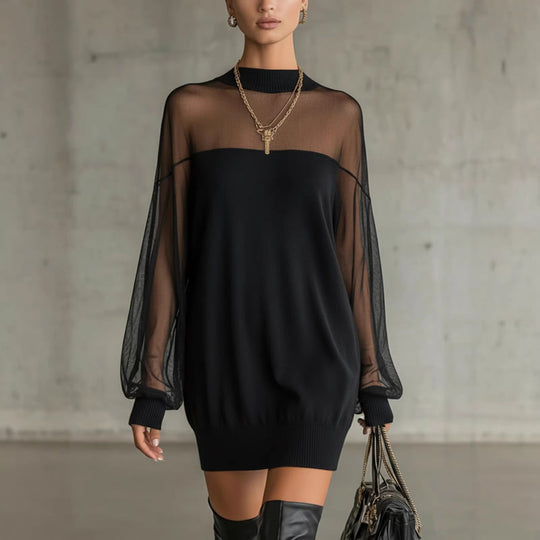 Damen Luftiges Minikleid mit transparenten Ärmelpartien und stylischem Highneck Nord Taschen
