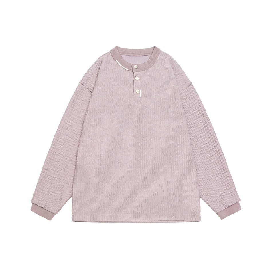 Unisex Gerippter Oversize-Henley-Pullover mit Knopfleiste Nord Taschen