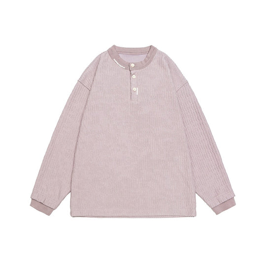 Unisex Gerippter Oversize-Henley-Pullover mit Knopfleiste Nord Taschen