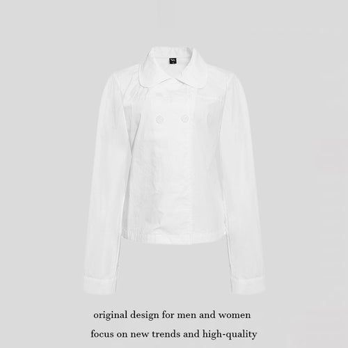 Damen Taillierte leichte Baumwoll-Blusenjacke mit Rundkragen und Doppelknopfreihe Nord Taschen